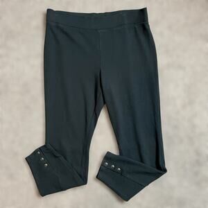 J Jill Pants Medium Womens Stretch Button Hem Ponte High Rise Black Ankle Travel